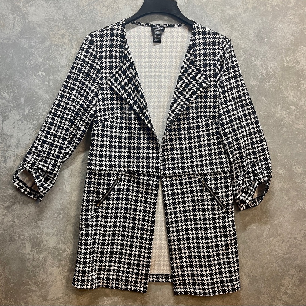 Soho Apparel Ltd Plaid Check Black and White Blazer with Lapel